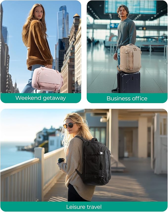BAGSMART Travel Backpack Carry on Flight Approved, 28L Lightweight Backpack Fits 17.3 Inch Laptop for Men Women, Water Resistant Personal Item Travel Bag with USB Charging Port, Pink