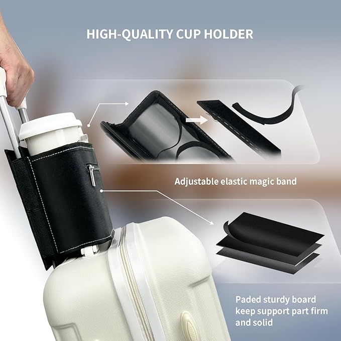 Travel Luggage Cup Holder, Liveagain Drink Caddy, Luggage Cup Holder Attachment, Free Hand Suitcase Drink Carrier for Drinks Beverages, Coffee, Bottles, Snack (Black)