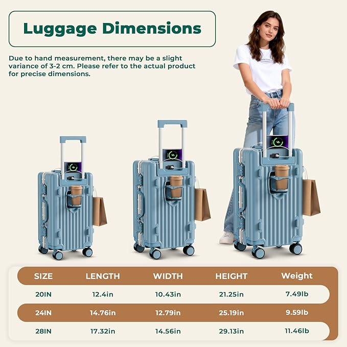 20 Inch Carry On Luggage, Aluminum Frame Zipperless Luggage, Hard Shell Suitcase with Charging Port, Cup Holder, TSA Lock, Phone Holder for Travel and Business Travel