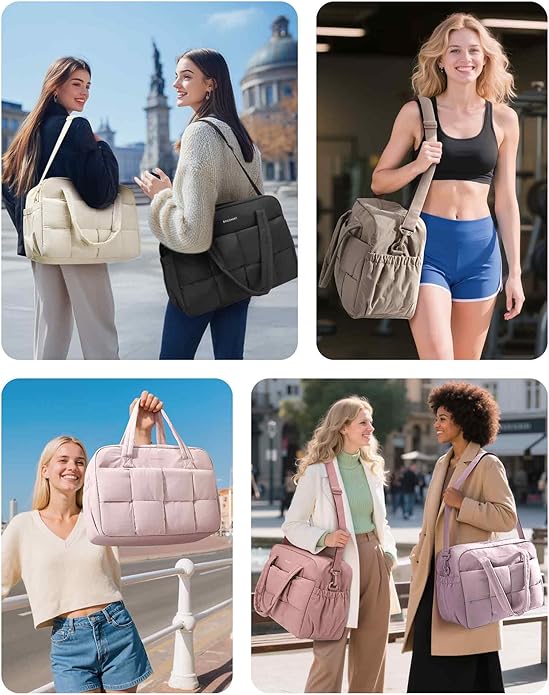 BAGSMART Gym Bag for Women, Personal Item Puffer Duffle Bag, Weekender Overnight Carry On Tote Handag for Travel