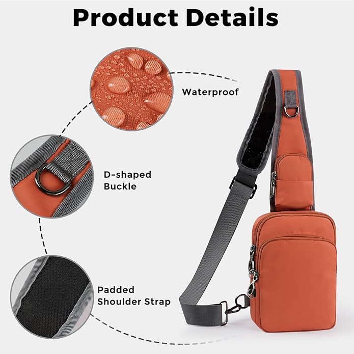 VADOO Sling Bag, Crossbody Bag with Zipper Lock, RFID Blocking & Water Resistant for Men and Women