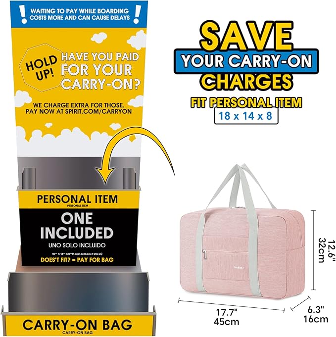 For Spirit Airlines Personal Item Bag 18x14x8 Foldable Travel Duffel Bag Tote Carry on Luggage Duffle Overnight for Women and Men