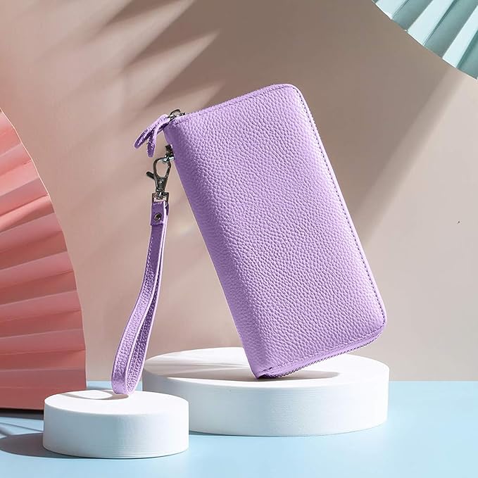 Moflycom Womens Wallet RFID Blocking Genuine Leather Zip Around Wallet Clutch Wristlet Travel Long Purse for Women