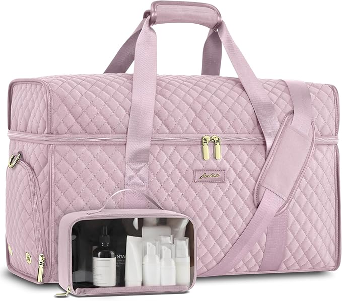 Weekender Travel Duffle Bag for Women: Overnight Bags with Shoe Compartment Carry on Bags for Airplanes with Toiletry Bag Weekend Yoga Gym Bag with Wet Pocket Pink