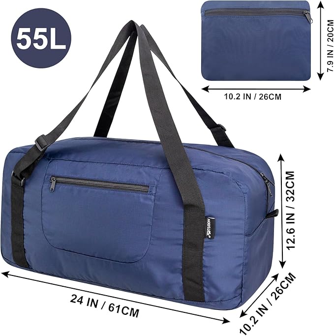 HOLYLUCK Foldable Travel Duffel Bag For Women & Men Luggage Great for Gym - large navy blue