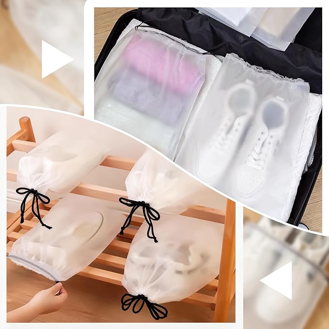 8 Pack Waterproof Travel Drawstring Shoe Bags, Clear Travel Essentials Drawstring Shoe Storage Bags (15.7" x 11.8"), Waterproof, Portable Shoe Storage for Packing Travel Essentials for Men & Women