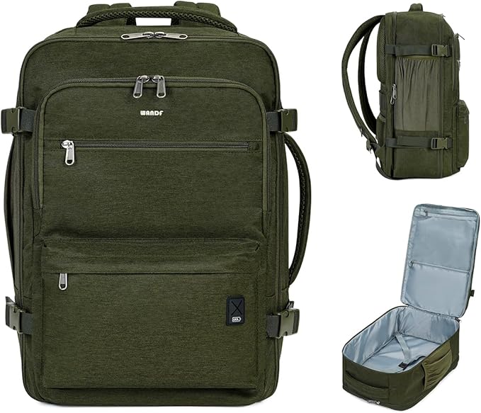 WANDF Travel Backpack For Spirit Airlines Personal Item Bag 18x14x8 with Wet Pocket, 17 Inch Laptop Backpack for Men Women（Dark Green）