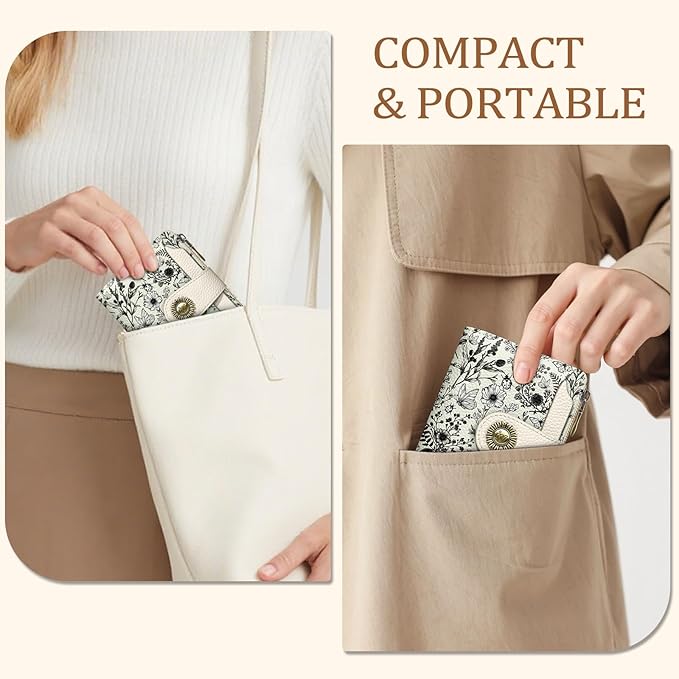 Icycay Flowers Floral Small Wallet Women RFID Blocking Bifold, Credit Card Holder, Zipper Coin Pocket, PU Leather, Compact, Travel, 4 ID Window, 14 Card Slots, Cash Purse, Ladies Woman Female Girls