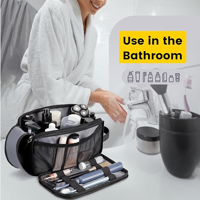 Vorspack Travel Toiletry Bag - Water Resistant Travel Bag for Toiletries, Cosmetics, Accessories, Gifts for Men - Black