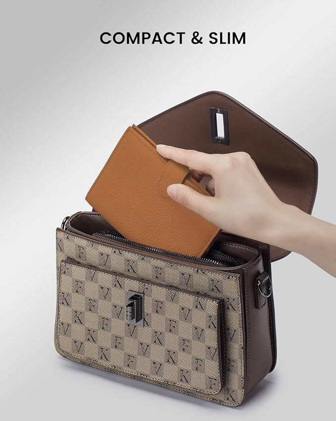 Karmiir RFID Passport Holder Travel Wallet Compact for Women, Leather Passport Wallet with Card Holders,Zippered Coins Pocket and Cash Compartment, Brown