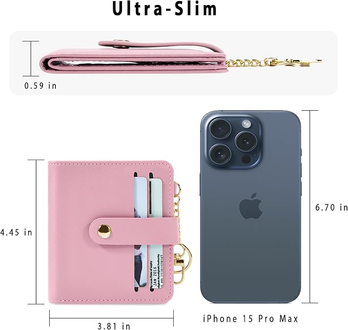 Airkit Small Wallets Woman RFID Blocking Leather Credit Card Holder - with ID Window - Card Wallets for Women - with Zipper Coin Purse - Keychain Wallet