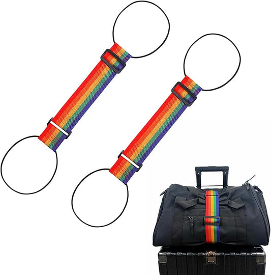 2 PCS Luggage Straps for Suitcase, Luggage Connector Straps,Multi-Functional Adjustable Durable Elastic Straps (Rainbow Stripes)