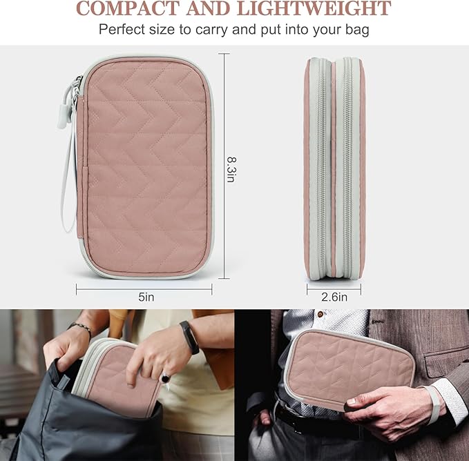 FYY Electronic Organizer, Travel Cable Organizer Bag Pouch Electronic Accessories Carry Case Portable Waterproof Double Layers All-in-One Storage Bag for Cable, Cord, Charger, Phone, Pattern Pink (M)