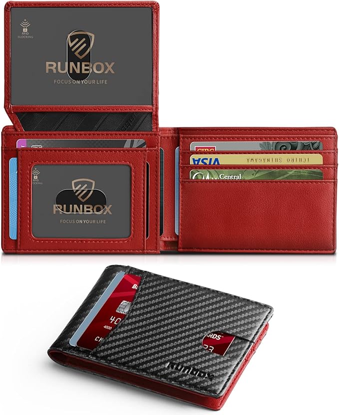 RUNBOX Wallet for Men Slim Rfid Leather 2 ID Window With Gift Box | Slim, Rfid, 2 ID Window, With Gift Box, Slim, Rfid