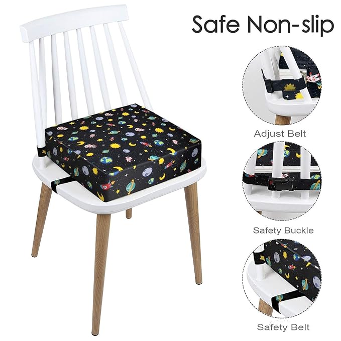 Booster Seat for Kitchen Chair - Washable Toddler Booster for Dining Table, Portable Travel Increasing Cushion for Kid (Star Black)