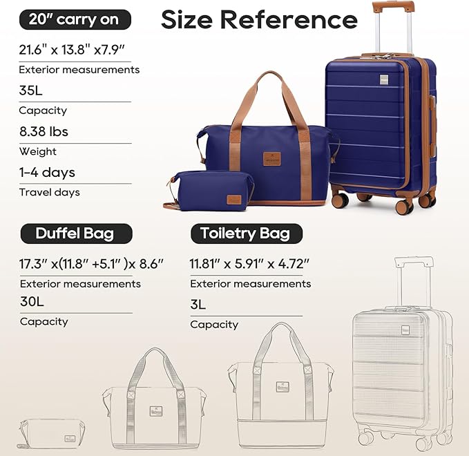 imiomo Carry on Luggage Airline Approved with Front Pocket and USB Port, Hard Shell 20 Inch Travel Carry-on Suitcase with Spinner Wheels and TSA Lock, Navy
