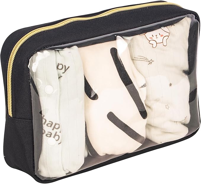 TSA Approved 5-Piece Diaper Bag Organizer Pouch Set Clear Waterproof TPU Kids Toiletry Storage Set Travel Packing Clutch Cube Bags for Baby Nursing(Black)