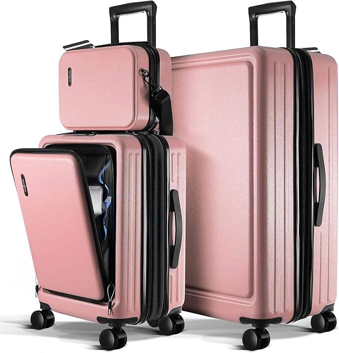 Luggage Sets 3 Piece, 20 Inch Carry on Luggage and 28 Inch Suitcases with Wheels Spinner, Durable Hard Shell Suitcase Set, Expandable Travel Suitcase, Pink