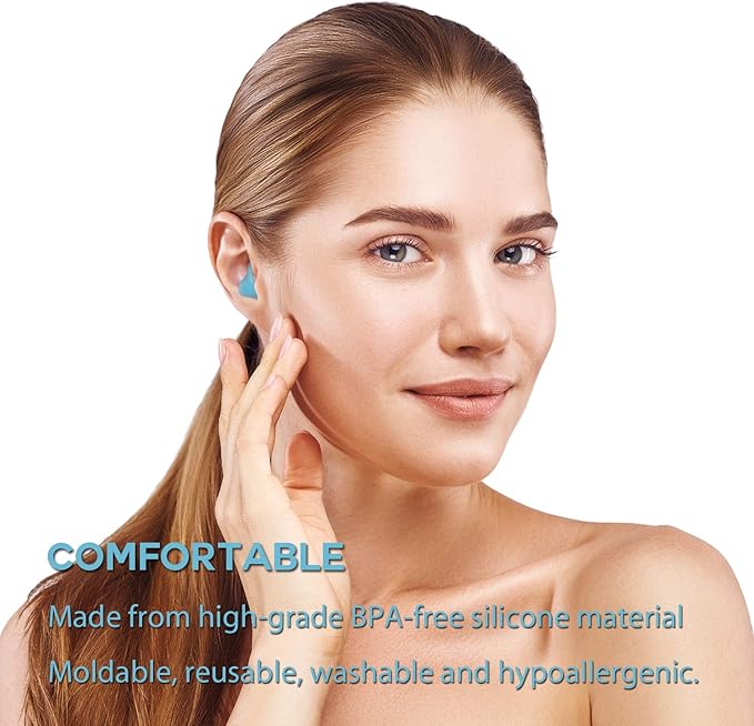 Ear Plugs for Sleeping - Vegpoet Reusable Moldable Silicone Earplugs Noise Cancelling Reduction for Concerts, Swimming, Shooting, Snoring, Airplane, Musicians, Motorcycle, 12 Pack