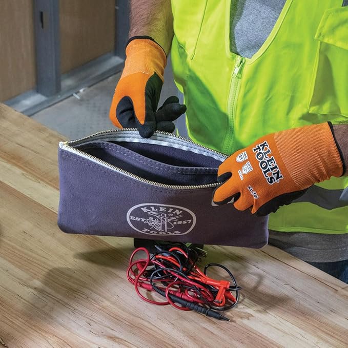 Klein Tools 55578 Zipper Bag with Divider, No. 10 Canvas, 7-Inch x 12-1/2-Inch Heavy Duty Tool Bag Organizer, Multipurpose for Tools to Crafts