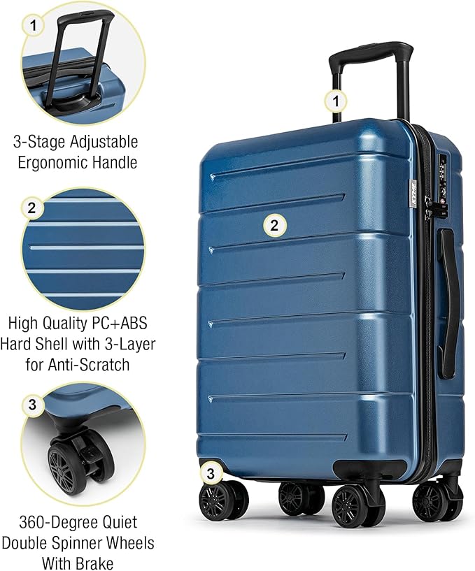 KYME Large Suitcases with Wheels Hardshell 28 Inch Luggage TSA Approved Big Checked Luggage Durable Travel Rolling Suitcase for Women Men Light Blue