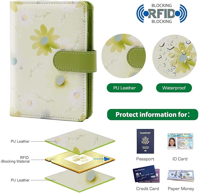 Melsbrinna Rfid Passport Holder for Travel women/Men, Cute Passport Wallet Rfid Blocking Card Slots, Rfid Passport Cover/CaseTravel Wallet, Passport Book Holder (1, floral green a)