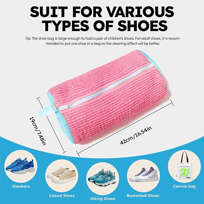 Shoe Washing Machine Bag: Shoe Washing Bag Keeps Clean - Reusable Laundry Shoe Bag for Sneaker Tennis Shoes Unstain Cleaner Kit(Pink 2 Pcs)