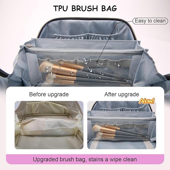BOYATU Travel Makeup Bags Cosmetic Organizer Bag: 3-Set Large Capacity Make up Bag - PU Leather Toiletry Bags for Women - Wide Open Portable Pouch with Divider & Handle (01-Z-Light Purple)