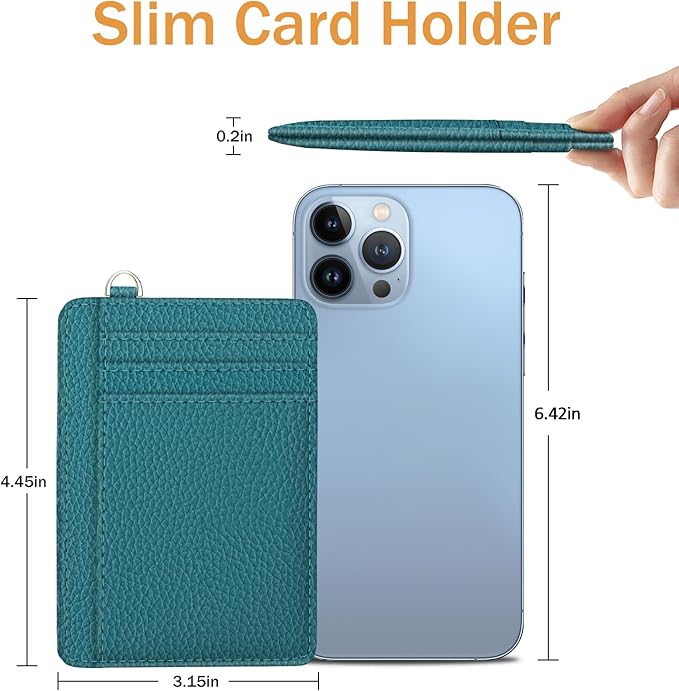 Yonlevres Credit Card Holder for Women, Slim RFID Wallet Front Pocket Small Card Holder, Travel ID Window PU Leather Cute Funny Thin RFID Blocking Case Organizer Gifts Ladies Blue