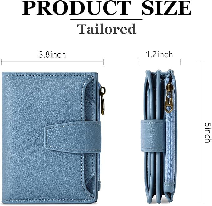 Airkit Small Wallet Women RFID Blocking Soft Leather Bifold Compact Card Holder Wallet for Women with Zipper Coin Pocket 4 ID Window