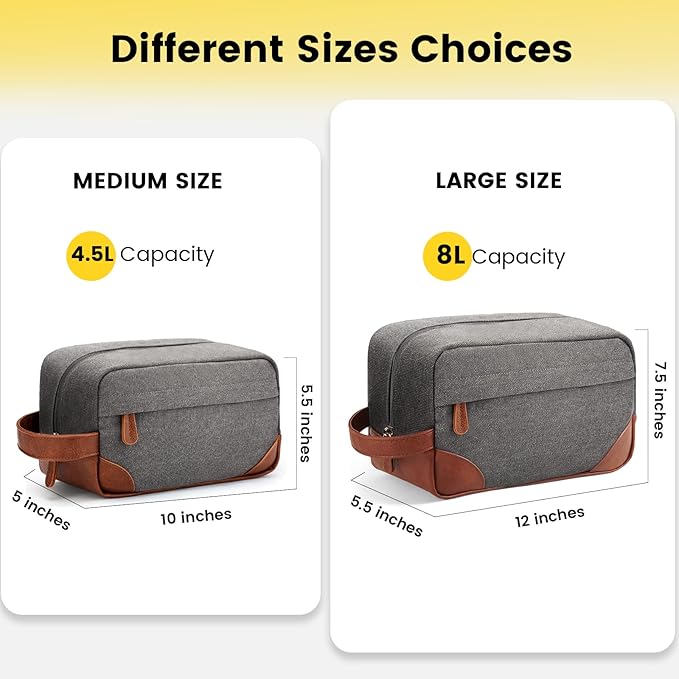 Vorspack Large Travel Toiletry Bag - Hanging Toiletry Bag for Men Water Resistant Canvas Shaving Bag with Large Capacity for Home Travel - Light Grey