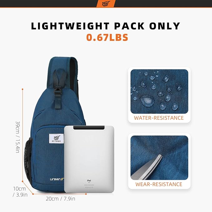 SKYSPER Sling Bag RFID Crossbody Sling Backpack Cross Body Shoulder Bag Travel Hiking Daypack for Women Men(Blue)