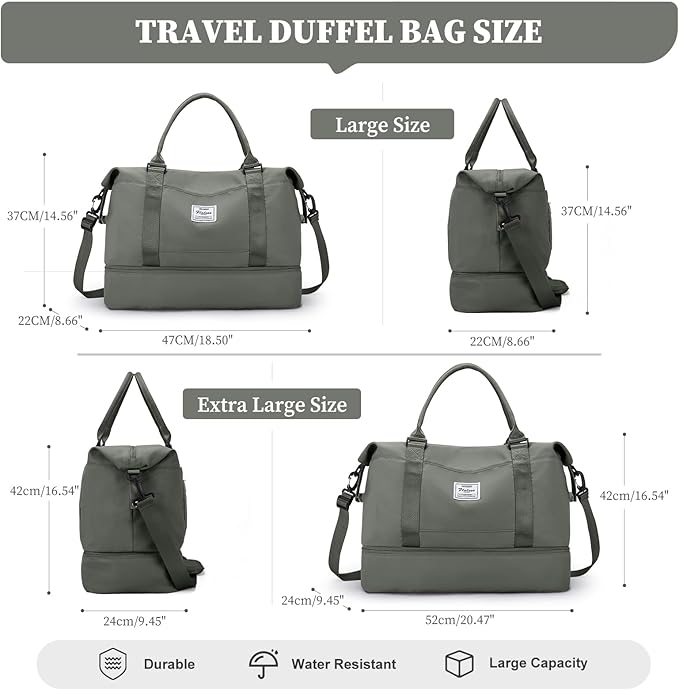 Weekender Bags for Women,Overnight Travel Duffel Bag with Shoes Compartment& Toiletry Bag,Extra Large(Olive Green)