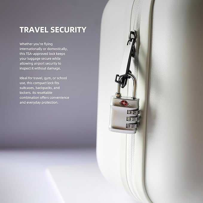 Luggage Locks TSA Approved, Small Padlock Combination for Travel Essentials, TSA Locks for Luggage, Gym Locker, Suitcase, Zipper, Gun Case, Candados para Locker, Outdoor Fence, Shed