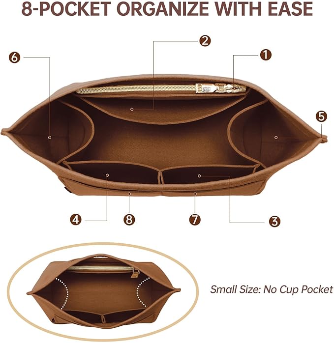 OPPOSHE Purse Organizer Insert for Longchamp Le Pliage, Premium Felt Long Champ Bag Handbag Women, Tote Organizer Insert with 9 Compartments (Large, Earth Brown)