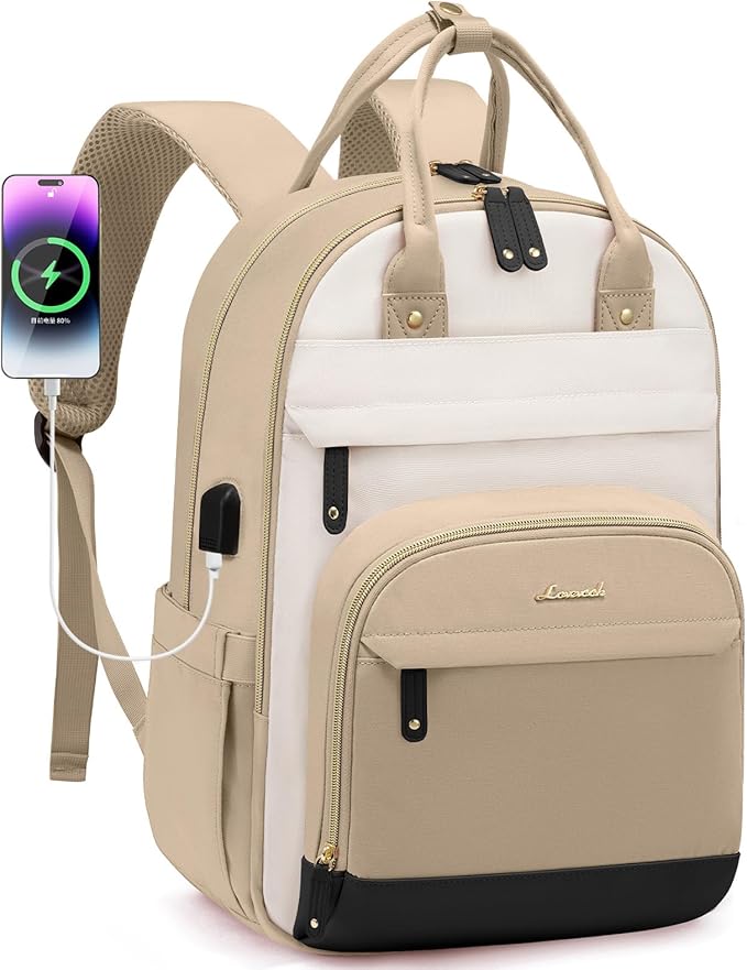 LOVEVOOK Backpack for Women,Laptop Backpack Women,Fits 17 Inch Laptop Bag,School Backpacks,Fashion Travel Work Anti-theft Bag,Waterproof Business Computer College Backpack Purse,Beige-Khaki-Black