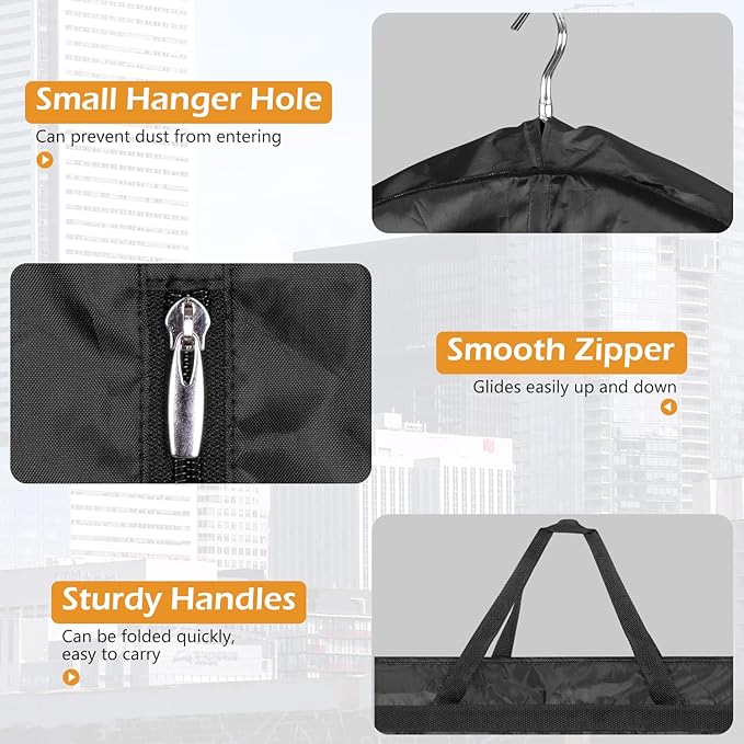 MISSLO 43" Mens Garment Bags for Travel Waterproof Suit Bags for Closet Storage for Shirts, Jackets, Coats, Black, 2 Packs