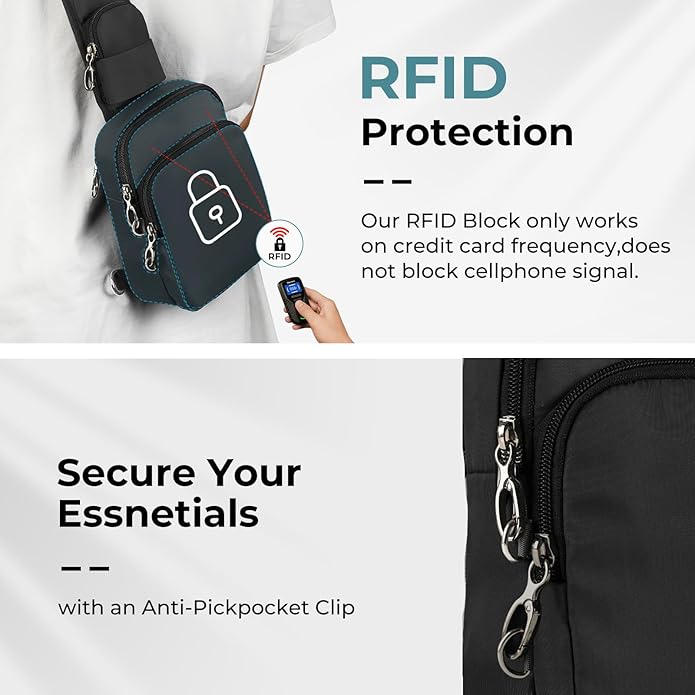 BROADREAM Mini Crossbody Sling Bag, Small Chest Bags Dual Pocket with Zipper Lock, RFID Blocking & Water Resistant Women Men