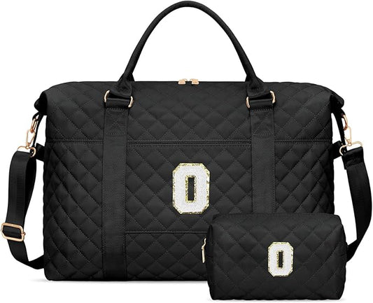 Gifts for Women, Initial Travel Duffle Bag, Personalized Weekender Overnight Bags, Gift for Mom Friend College Girl Graduation Teacher（Black,O)