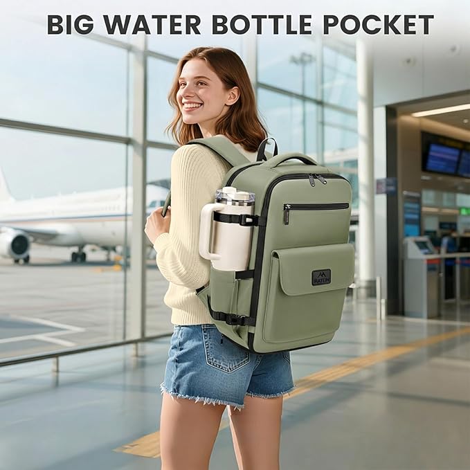 MATEIN Personal Item Backpack 18x14x8 with Shoe Compartment, TSA Approved Underseat Bag for Frontier Airline with Water Bottle Holder Lightweight Travel Backpack for Women Men Fit 15.6" Laptops, Green