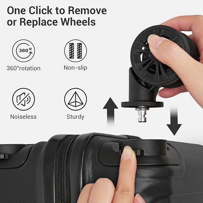 Kono 15'' Underseat Carry On Luggage Airline Approved, Anti-Scratch PC+ABS Hardshell Carry on Suitcase with Smooth Spinner Wheel, Lightweight Overnight Carry on for Short Travel, Black