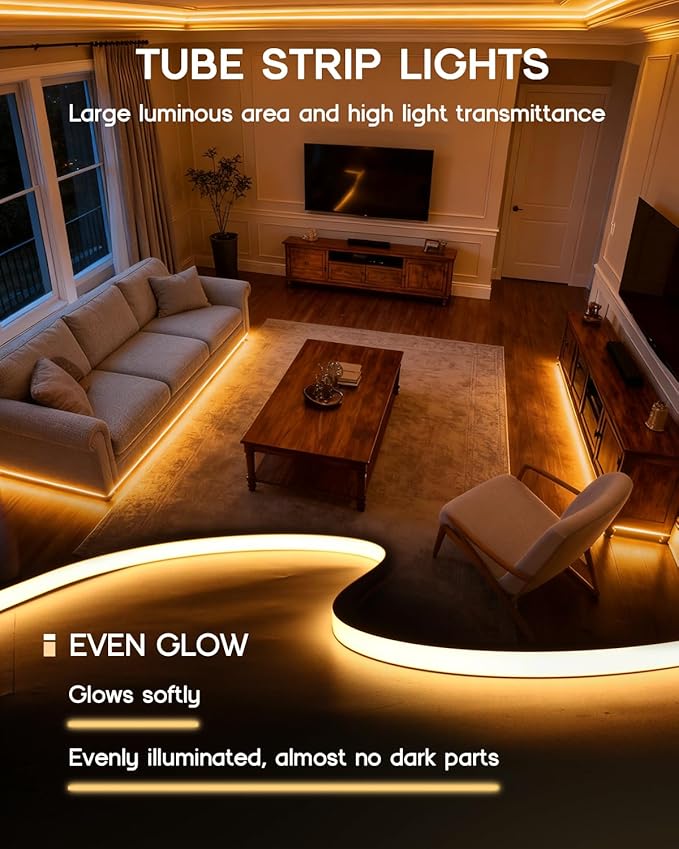 LED Strip Lights 65.6ft 110-120V,Dimmable Silicone Neon Rope Lights,Flexible Outdoor Waterproof Neon Strip Lights for Mirror,Kitchen,Cabinet,DIY Lighting