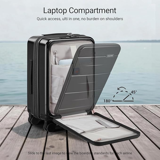 Carry On Luggage with Top Opening, Expandable with Front Pocket and USB Charging Port, Lightweight with Front Compartment Rolling Suitcases with Spinner Wheels (Black, 20 Inch)