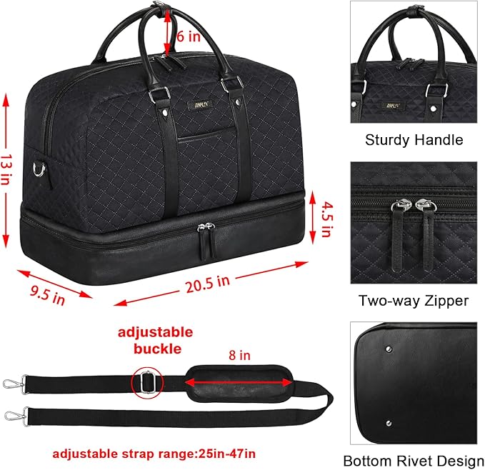 Weekender Bag for Women, Large Overnight Bag Canvas Travel Duffel Bag Carry On Tote with Shoe Compartment 21" 3Pcs Set