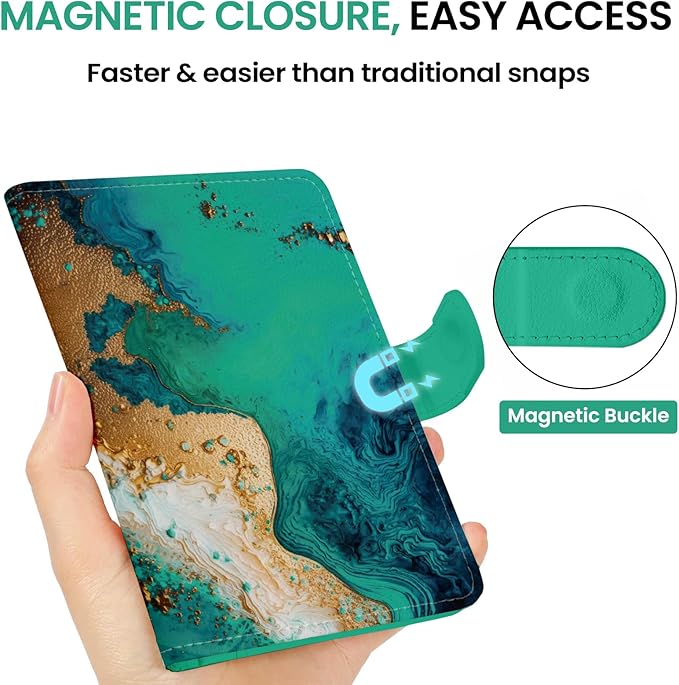 Passport Holder for Travel Essentials, RFID Blocking Leather Cover Wallet with Magnetic Closure, Aesthetic & Cute Passport Book Case for Women and Men - Coastline