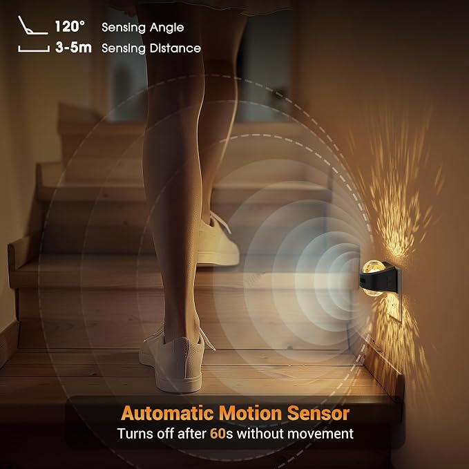 JandCase Motion Sensor Night Light, Dusk to Dawn | Star Projector Night Light with 180° Rotatable Plug, 3000K and RGB Automatic Galaxy Nightlight Plug in for Bathroom Hallway