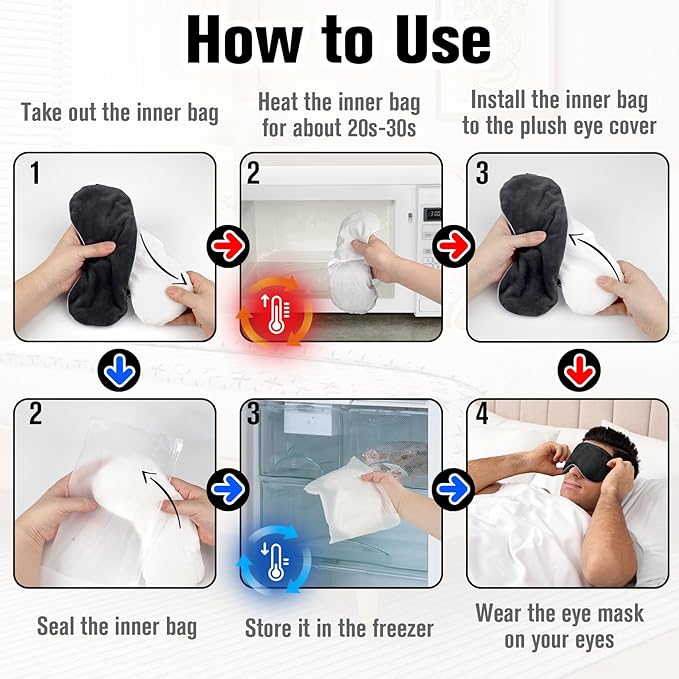 Heated Eye Mask, Microwave Moist Warm Compress for Eyes, Cooling Soothing Weighted Eye Mask for Sleeping, Reusable Sleep Eye Mask for Home & Office, Hot and Cold for Eye Relaxation (Black)