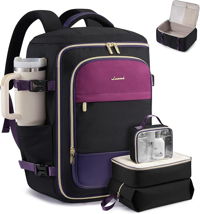 LOVEVOOK 40L Travel Backpack Carry on Flight Approved, Personal Item Bag with 3 Packing Cubes, Travel Backpack for Women Fits 17" Laptop, Water-resistant Carry On Bag for Airplanes