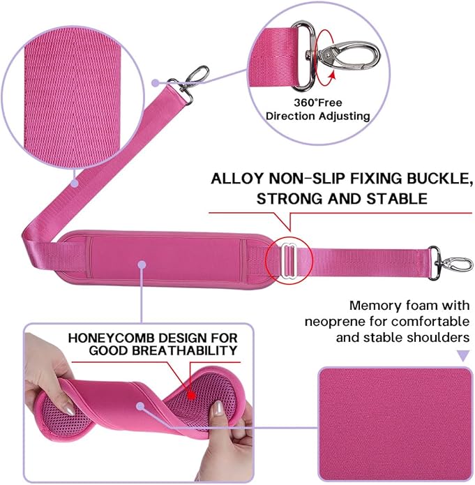 60 Inch Shoulder Strap with Removable Ultra-Thick Pad，Adjustable Buckles and Metal Hooks