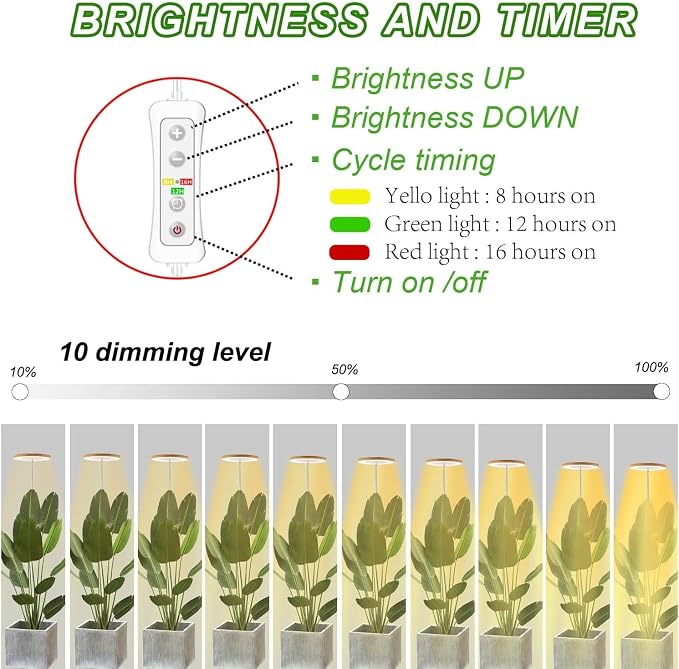 72 LEDs Plant Grow Light for Indoor Plant,Walnut Wood Grain Aluminum LED Grow Light with White Base, Height Adjustable,6.3" Aluminum Housing,Automatic Timer with 8/12/16 Hours,1 Pack